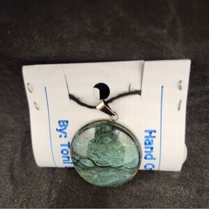 Hand Crafted Necklace Medallion Pendant 1" Round  Pendant 20 in Black Cord